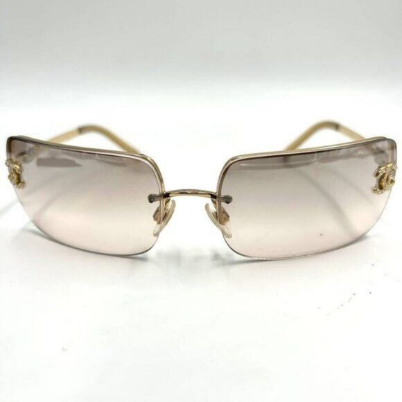 ✨ RARE Chanel Vintage Sunglasses Rhinestone CC Logo Rimless Gradient Gold Y2K - Picture 5 of 10